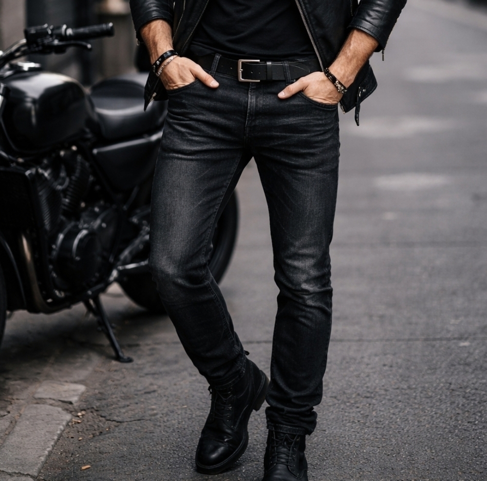 PRPS Black Jeans Mens 36 Slim Straight Moto Biker Distressed Denim